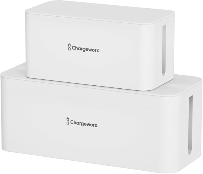 ChargeWorx Cable-Management Box Set, Cord Organizer, Cable Box to Hide Surge by Chargeworx