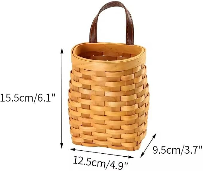 hanging wicker basket Hand-Woven Wood Storage Basket Portable Wall Hanging - Image 3