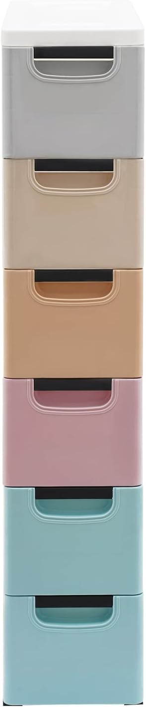 6 Drawers Plastic Storage Cabinet, Mobile Slim Utility Cart on Wheels, - Image 4