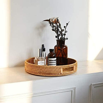 Coffee Table Tray Round Rattan Ottoman Tray Woven Serving Trays - Image 7