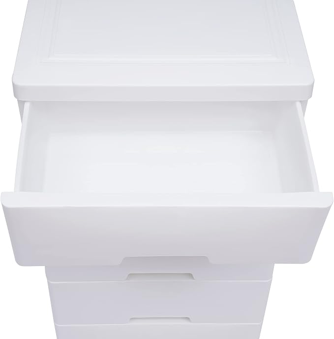 5 Tier 5 Drawer Plastic Storage Cabinet White Home Vertical Stackable Clothes - Image 4