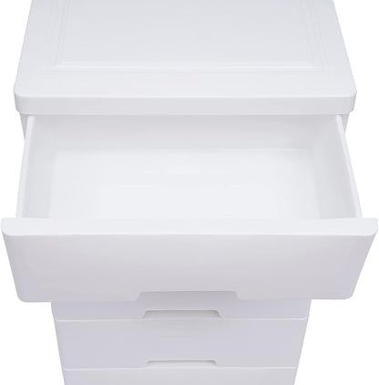 5 Tier 5 Drawer Plastic Storage Cabinet White Home Vertical Stackable Clothes - Image 4