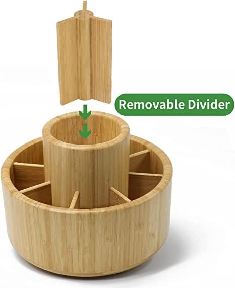 VaeFae Bamboo Pen Holder Organizer, 360° Rotating Art Supply Organizer - Image 2