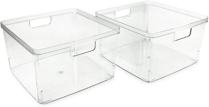 Isaac Jacobs 2-Pack Square Clear Storage Bins w/Cutout Handles, Plastic - Image 2