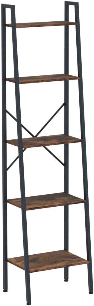 Hoctieon Industrial Ladder Bookshelf, 5-Tier Tall Bookshelf, Open Ladder Shelf - Image 5