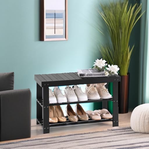 Apicizon Bamboo Shoe Rack for Entryway, 3-Tier Shoe Rack Bench for Front Door - Image 5