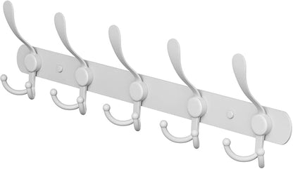 Coat Rack Wall Mount with 5 Tri Hooks, Stainless Steel 16 Inch – White Matte by SAYONEYES