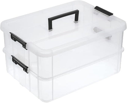 BTSKY 2 Layer Stack & Carry Box, Plastic Multipurpose Portable Storage by BTSKY