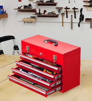 Metal Tool Box with 4 Drawers Portable Steel Tool Chest with Metal Cylinder - Image 9