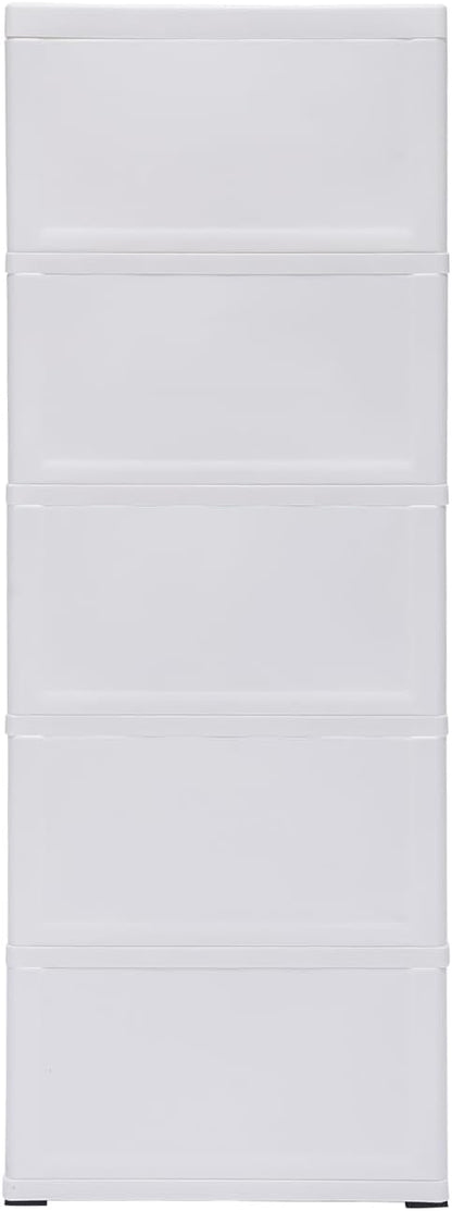 5 Drawer Stackable Storage Tower, Plastic Drawers Dresser, Narrow Rolling - Image 9
