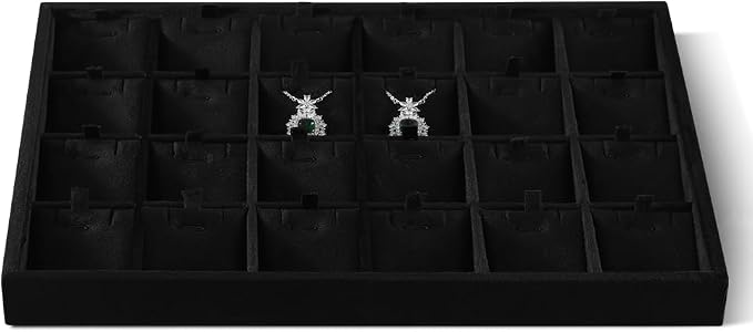 Velvet Necklace Display Tray, Stackable 24 Grid Insert Pendant Necklaces by Dansmiy