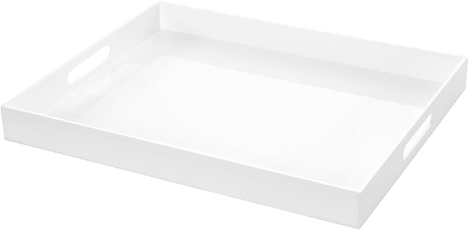 White Rectangular 16x20 Inches Acrylic Ottoman Tray Decorative Serving Tray by Unknown