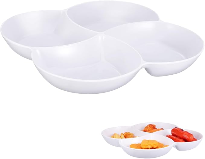 Mikinona Multi-Grid Snack Plate White Melamine Snack Tray by Mikinona