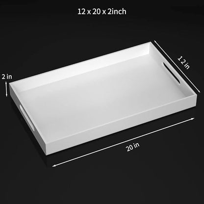 NIUBEE Acrylic Serving Tray 12x20 Inches -Spill Proof- White Decorative Tray - Image 3