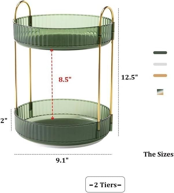 Bathroom Makeup Organizers, 2-Tiers 360° Rotating Makeup Organizer - Image 2