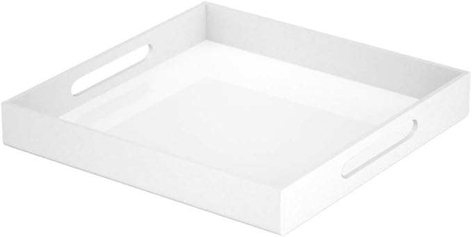NIUBEE Acrylic Serving Tray 12x12 Inches -Spill Proof- White Decorative Tray by NIUBEE