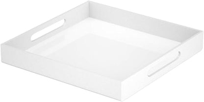 NIUBEE Acrylic Serving Tray 12x12 Inches -Spill Proof- White Decorative Tray by NIUBEE