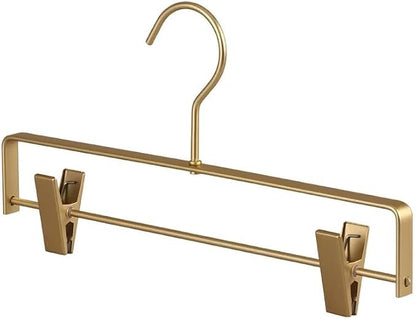 Premium Matte Gold Aluminum Pants Clip Hanger 10 Pack, Extra Smooth & Durable by WONQEXZ