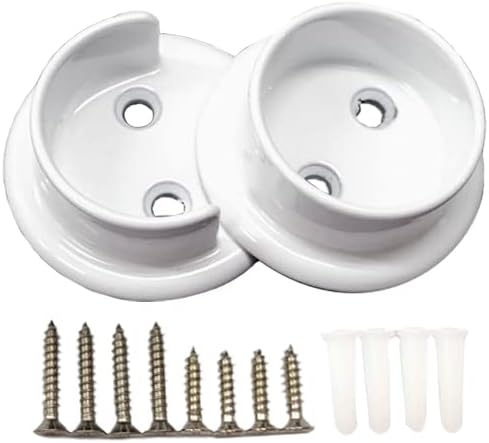 QCAA Heavy Duty Solid Metal Closet Rod Socket Set, Matte White, 1 Pair by QCAAHardware