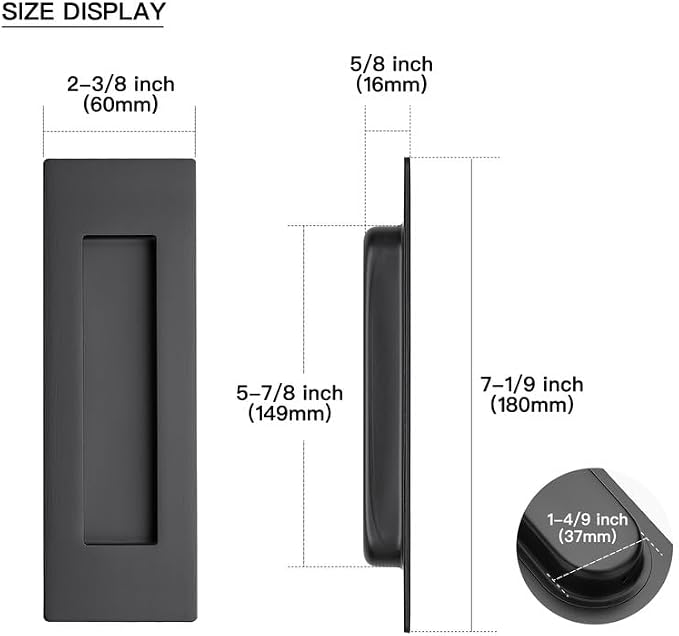 Ravinte 2 Pack Black Sliding Closet Door Handles Black Flush Pulls 7in Length - Image 3