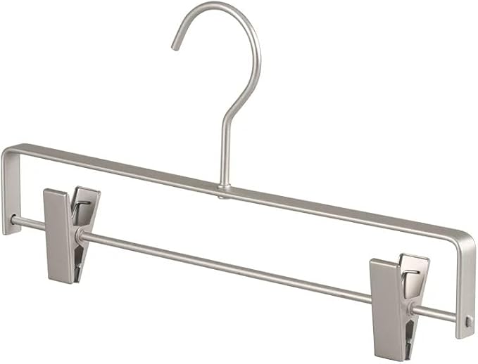 Premium Matte Silvery Aluminum Pants Clip Hanger 100 Pack, 12” Extra Smooth & by WONQEXZ
