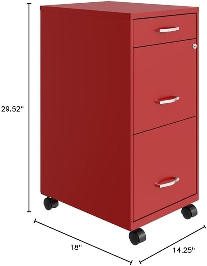 Pemberly Row 3 Drawers 29.52" Vertical Red Metal Filing Cabinet Lockable - Image 2