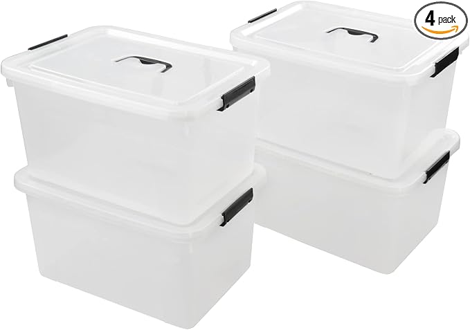4-Pack 17.5 Quart Clear Storage Box, Plastic Storage Bins by Fiazony