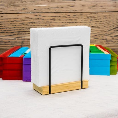 Napkin Holder for Table, Bamboo Iron Standing Napkin Dispenser for Kitchen - Image 5