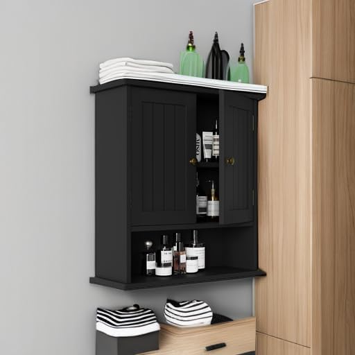 Smuxee Black Wall Cabinet, 2-Door Medicine Cabinet - Image 6