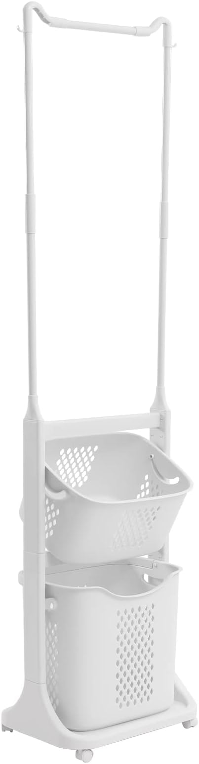 Laundry Sorter Cart with Hanging Rack, 2 Section Laundry Hamper Rack Shelf - Image 3