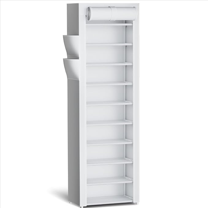 Kitsure 10-Tier Shoe Rack with Cover, Vertical Shelf, 17.5" Wide, Shoe Organizer by Kitsure