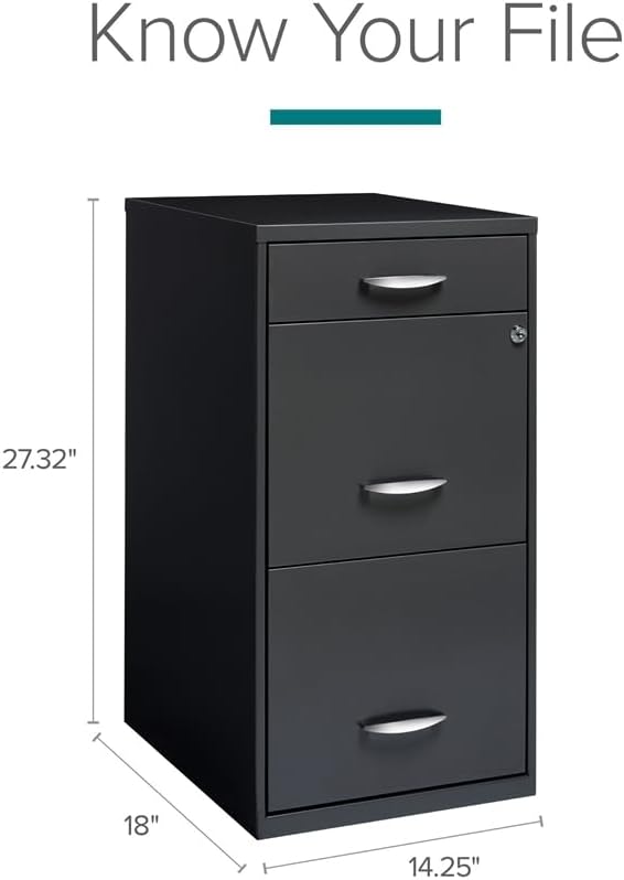 Scranton & Co 3-Drawer Contemporary Metal Filing Cabinet in Charcoal - Image 2