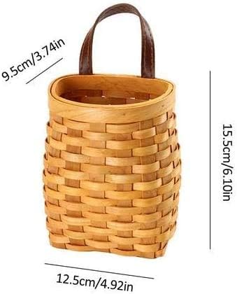 Hand-Woven Wood Storage Basket Portable Wall Hanging Flower Basket Organizer - Image 2