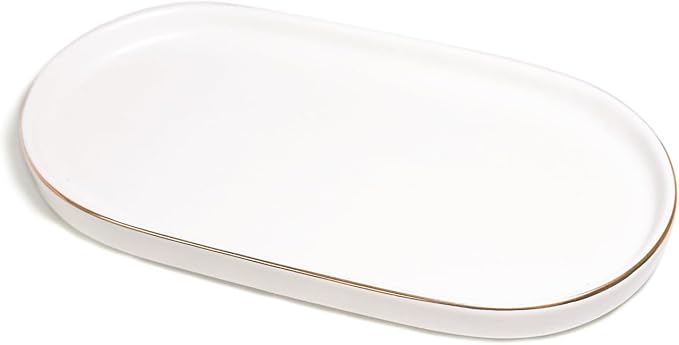 Ceramic Jewelry Dish, Perfume Vanity Tray, 7x4 Decorative Catch All Bowl by HANKOR
