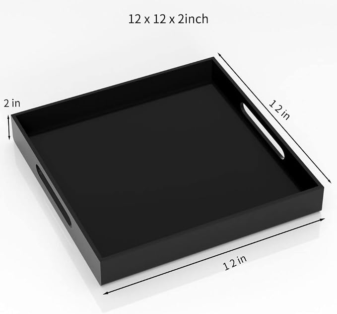 NIUBEE Acrylic Serving Tray 12x12 Inches -Spill Proof- Decorative Tray Organiser - Image 3