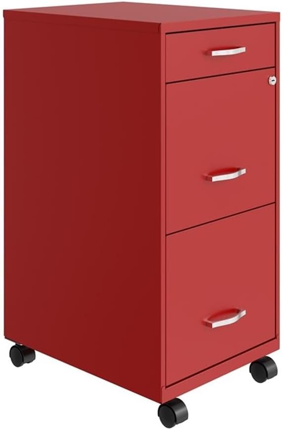 Pemberly Row 3 Drawers 29.52" Vertical Red Metal Filing Cabinet Lockable - Image 3