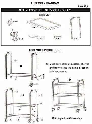 uyoyous 3 Tier Stainless Steel Utility Cart 37"x20"x37" Commercial Heavy Duty - Image 7