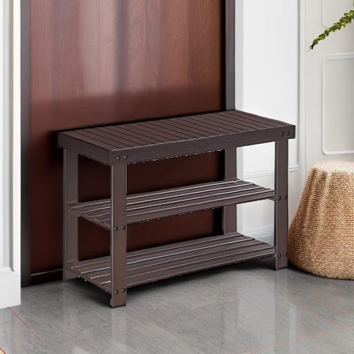 SONGMICS Shoe Rack Bench, 3-Tier Bamboo Shoe Storage Organizer, Entryway Bench - Image 5