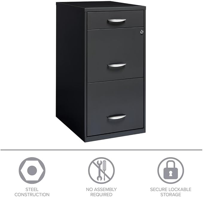 Scranton & Co 3-Drawer Contemporary Metal Filing Cabinet in Charcoal - Image 10