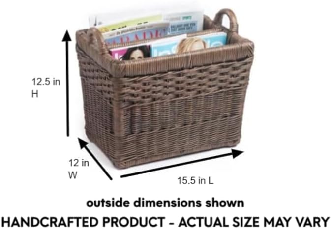 The Basket Lady Rectangular Wicker Divided Magazine Basket, 15.5 in L x 12 in W - Image 3
