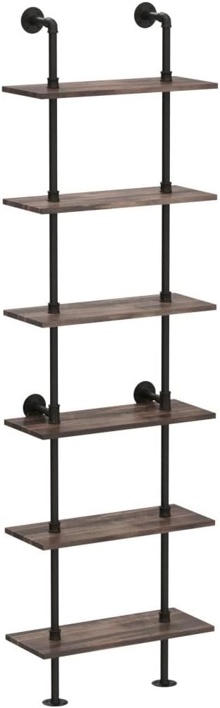 HOMBAZAAR Industrial Pipe Bookshelf, 6 Tier Pipe Shelving, Wall Mounted Ladder - Image 5