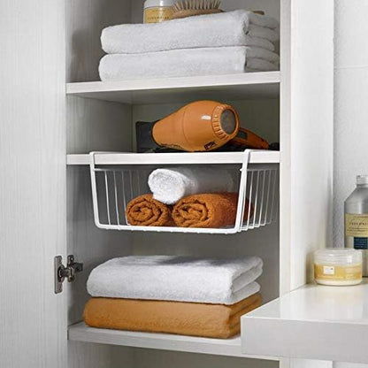 Tebery 2 Pack White Under Shelf Wire Basket Hanging Storage Baskets, Under - Image 4