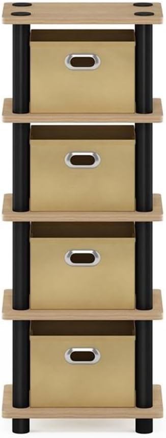 FURINNO LAci 4-Bins System Rack, Oak/Black/Light Brown - Image 4