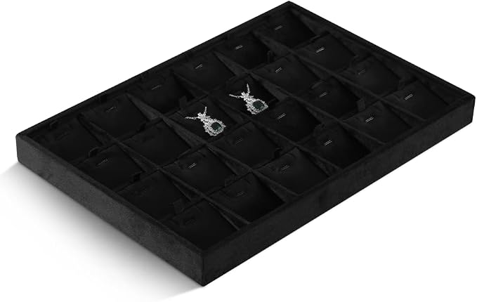 Velvet Necklace Display Tray, Stackable 24 Grid Insert Pendant Necklaces - Image 4