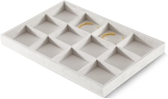Velvet Stackable Jewelry Display Tray, 12 Grid Watch Bangle Bracelet Storage - Image 3