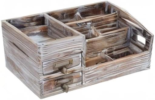 Liry Products Rustic Torched Wooden Desktop Organizer Dark Brown Tabletop - Image 7