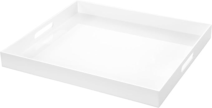 White Rectangular 18x20 Inches Acrylic Ottoman Tray Decorative Serving Tray by Unknown