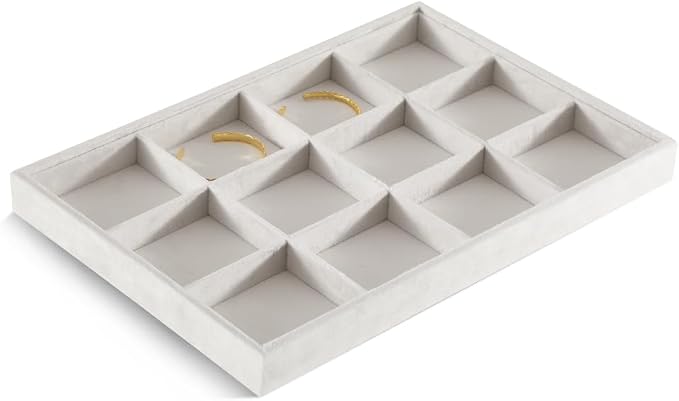 Velvet Stackable Jewelry Display Tray, 12 Grid Watch Bangle Bracelet Storage - Image 4