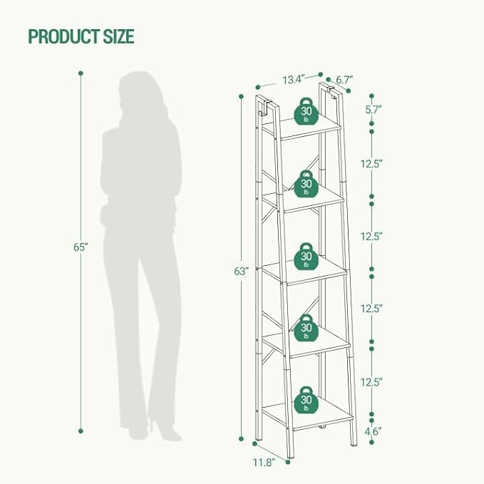 Hzuaneri Ladder Shelf, Freestanding Corner Storage Shelf | Bookcase - Image 2