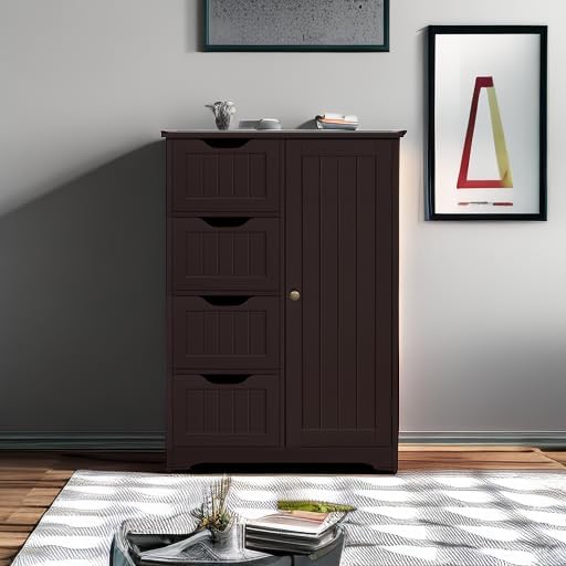 Yaheetech Wooden Bathroom Floor Cabinet, Side Storage Organizer Cabinet - Image 5